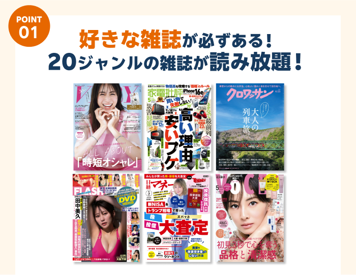 20ジャンルの雑誌が読み放題
